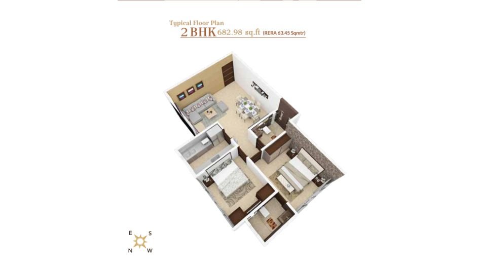 Sangam-Nero-Floor-Plan-2 BHK-682 Sqft
